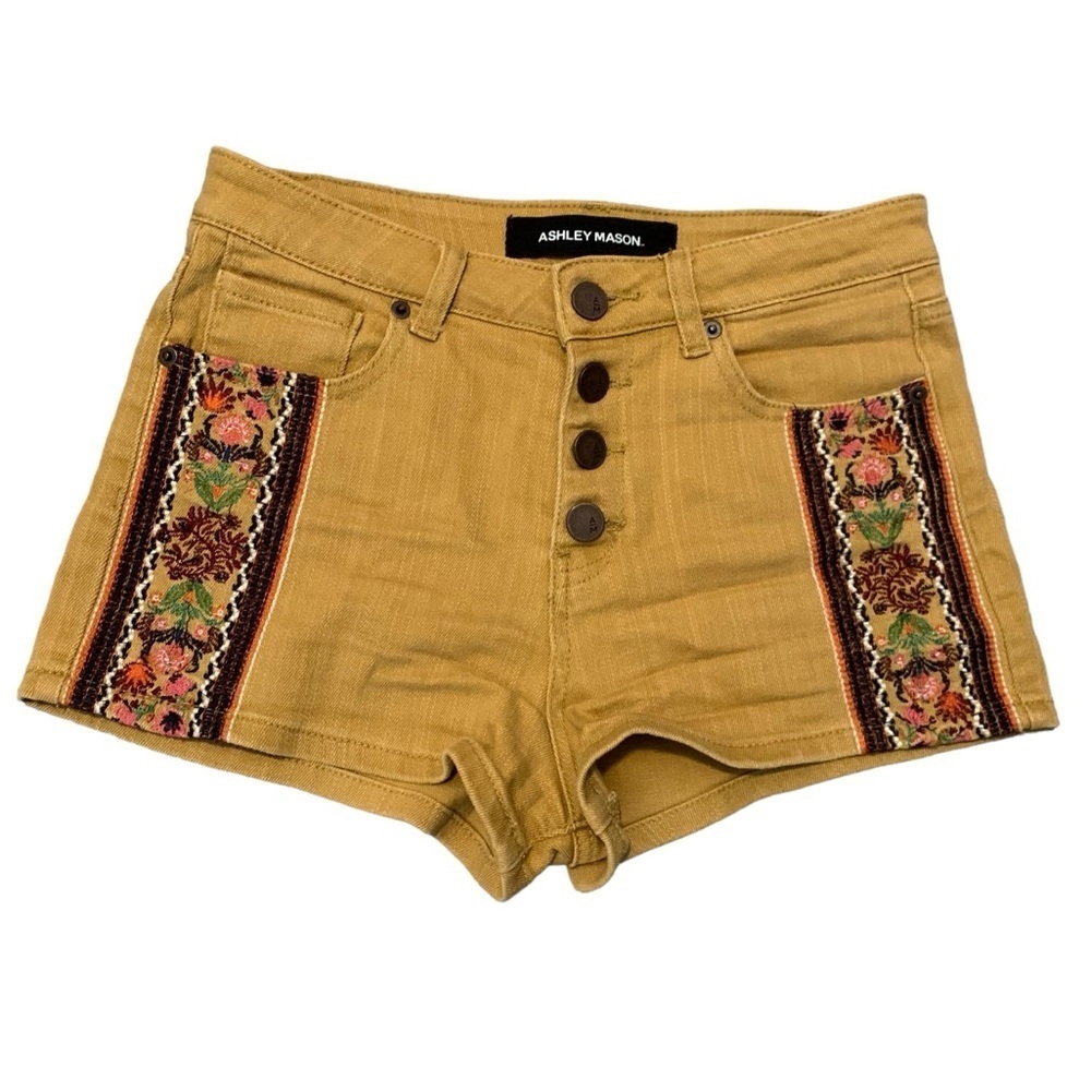 Ashley Mason size 27 tan corduroy embroidered festival cottagecore outdoorsy